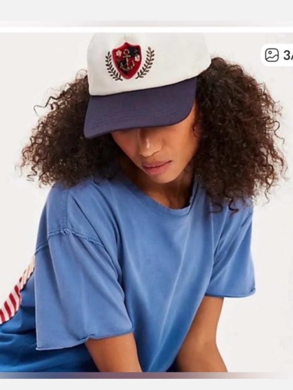 Free People White & Navy Anchor Charm Baseball Hat - Picture 3 of 3